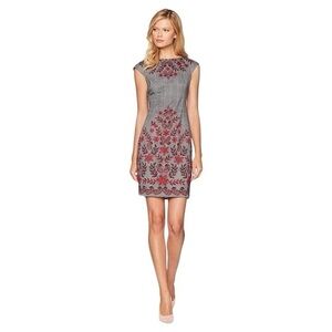 London Style Collection Plaid Floral Embroidered Mini Dress size 18 Red Black